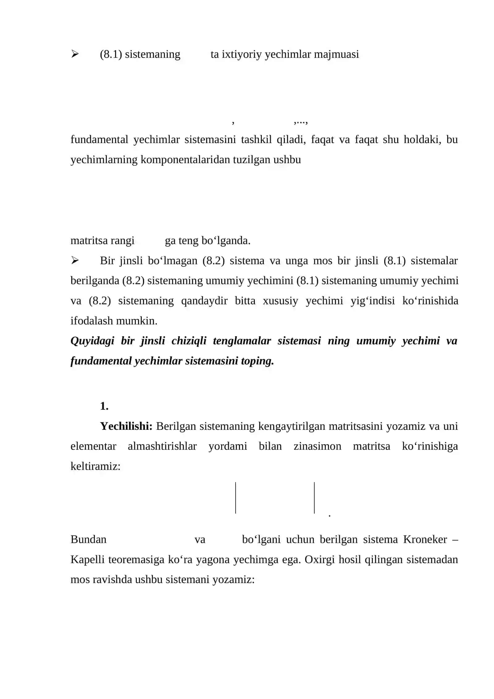 Bir jinsli algebraik tenglamalar sistemasining notrival yechimi mavjudlik sharti 4