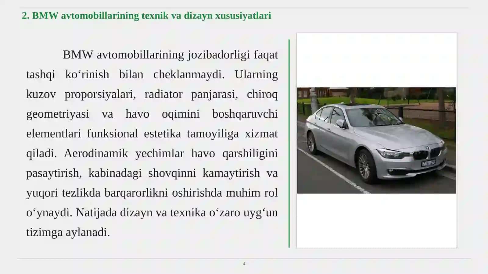 BMW avtomobillarining texnik va dizayn xususiyatlari 4