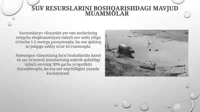 O’zbekistonda suv tanqisligi va suv resurslarining ifloslanishi 4