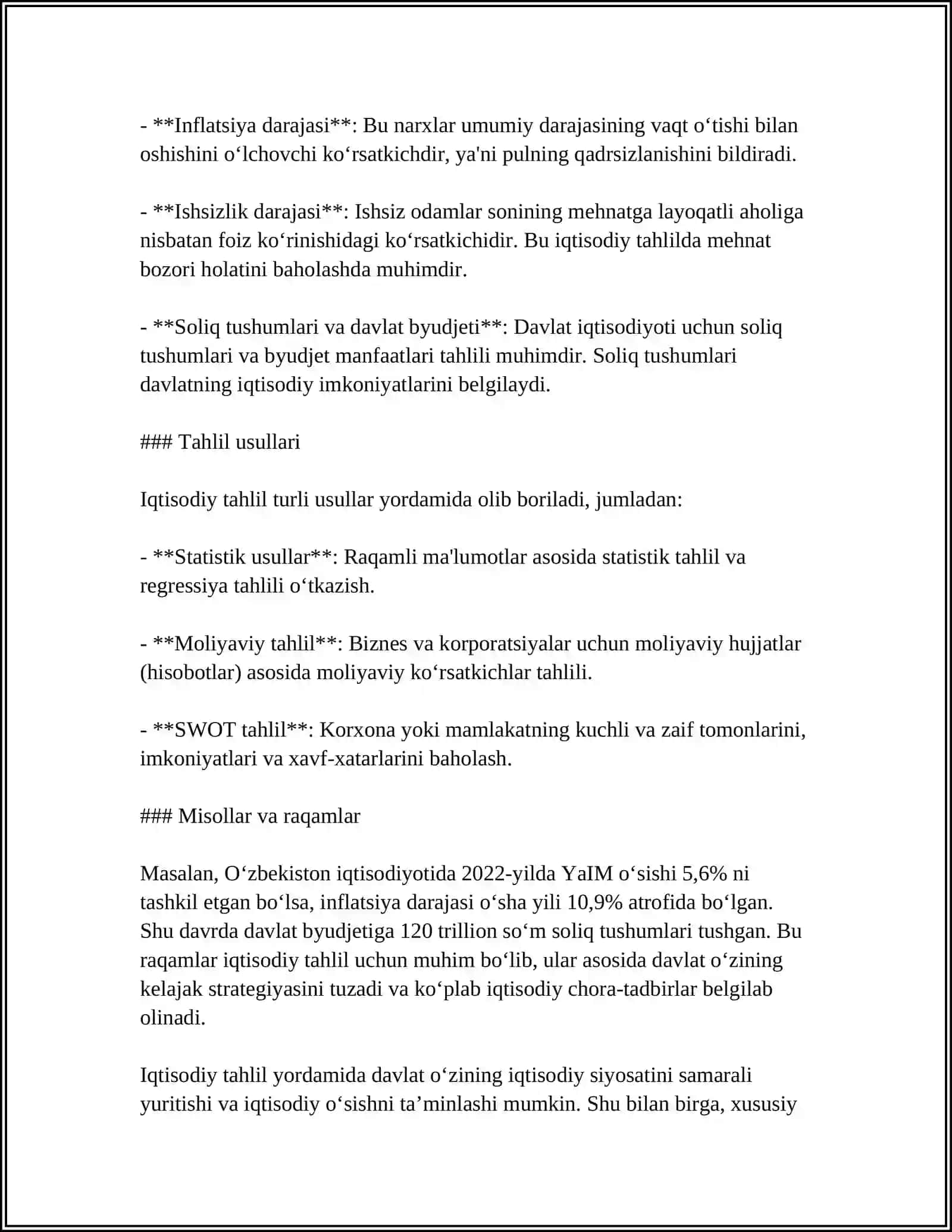 IQTISODIY TAHLILNING MOHIYATI, AHAMIYATI VA VAZIFALARI 4