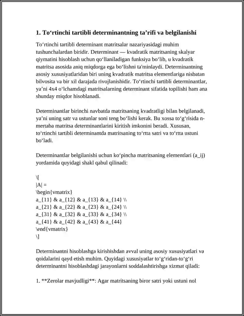 TOʻRTINCHI TARTIBLI DETERMINANTLAR VA ULARNI HISOBLASH 4