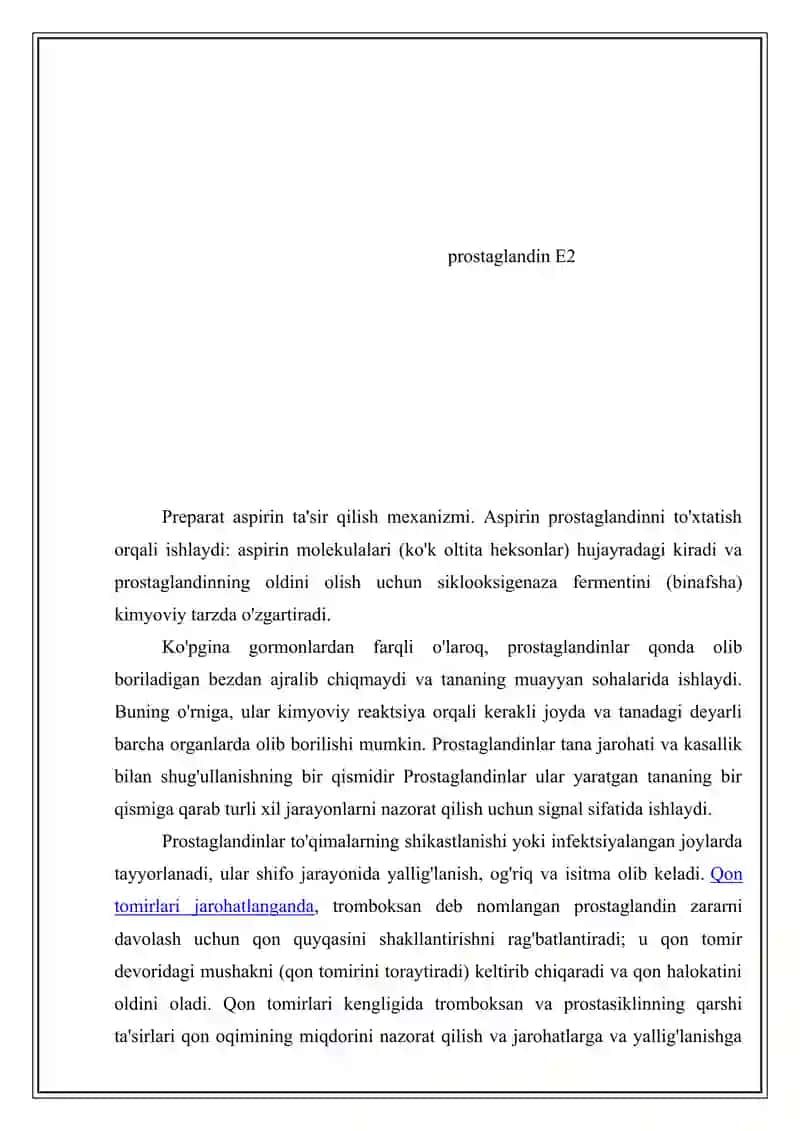 Gormonoidlar.prostoglandinlar va ularning biologik ahamiyati. Prostoglandin F2 haqida malumot 4