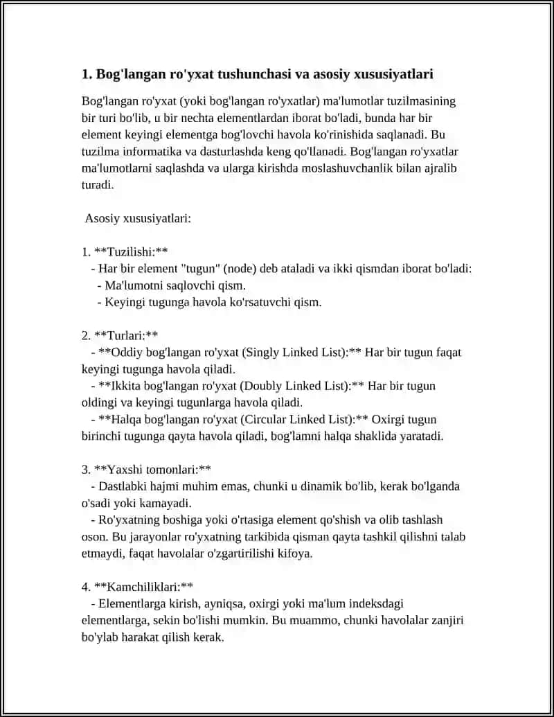 BOG'LANGAN RO'YXATLAR KLASSIFIKATSIYASI. CHIZIQLI BOG'LANGAN RO'YXATLARNI MANTIQIY TASVIRLASH 4