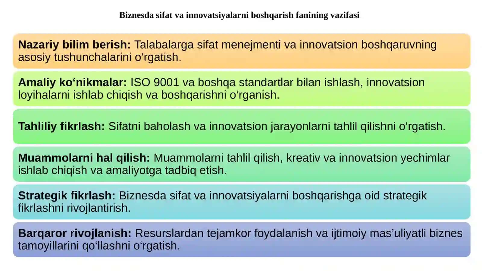 BOB. BIZNESDA SIFATNI BOSHQARISHNING O‘RNI VA TAMOYILLARI 4