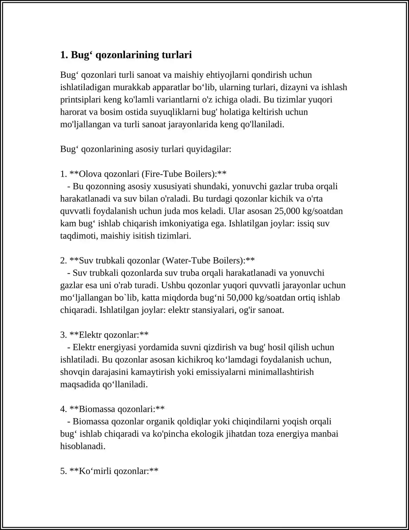BUGʻ HOSIL QILUVCHI ISSIQLIK YUZALARI. BUGʻ QOZON USKUNALARI 4
