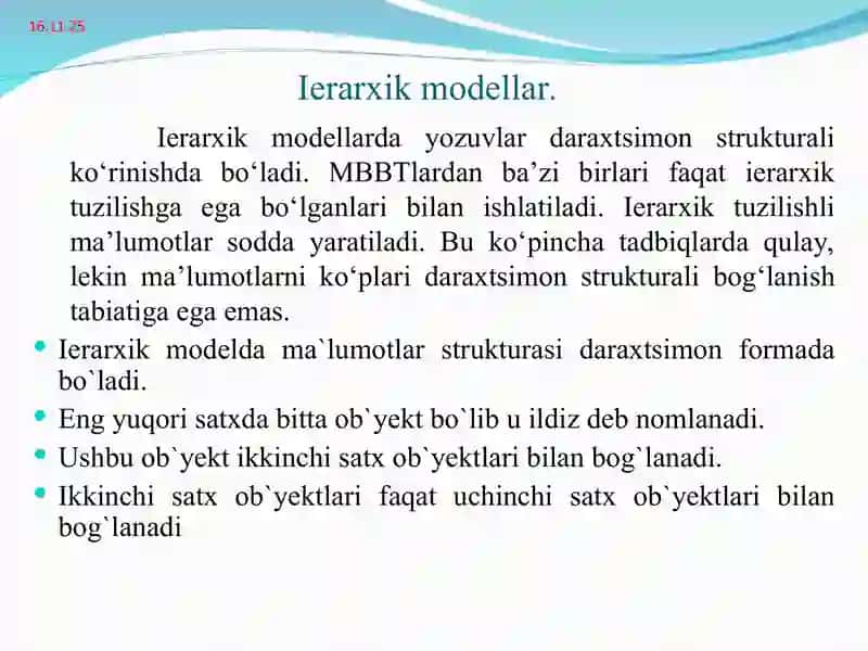 Маълумот база модели. Мохият-алоқа модели 4