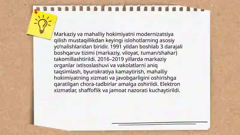 Reja: Konstitutsiyaviy islohotlar va davlat hokimiyati organlarining yangi tuzilishi 4