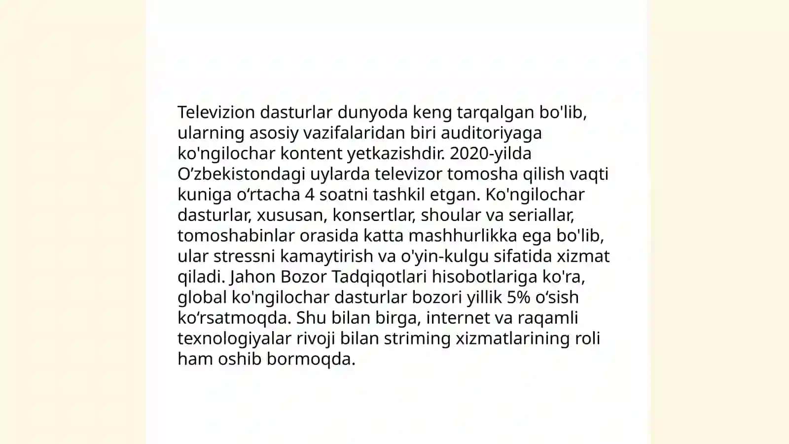 Televidiniye-koʻnngilochar sanoat sifatida 4