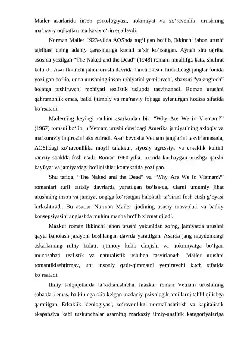 MAILER NORMAN "THE NAKED AND THE DEAD" (YALNG'OCH VA O'LIKLAR) VA "WHY ARE WE IN VIETNAM?" (NEGA BIZ VETNAMDAMIZ) 4