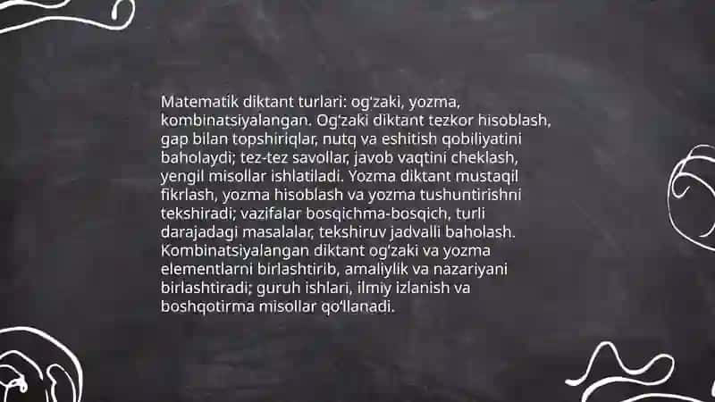 Matematika darslarida matematik diktantni tashkil etish va turlari. Boshlangʻinch ta'lim matematika darslarida foydalaniladigan boshqotirmaga oid darsliklarning tahlili 4