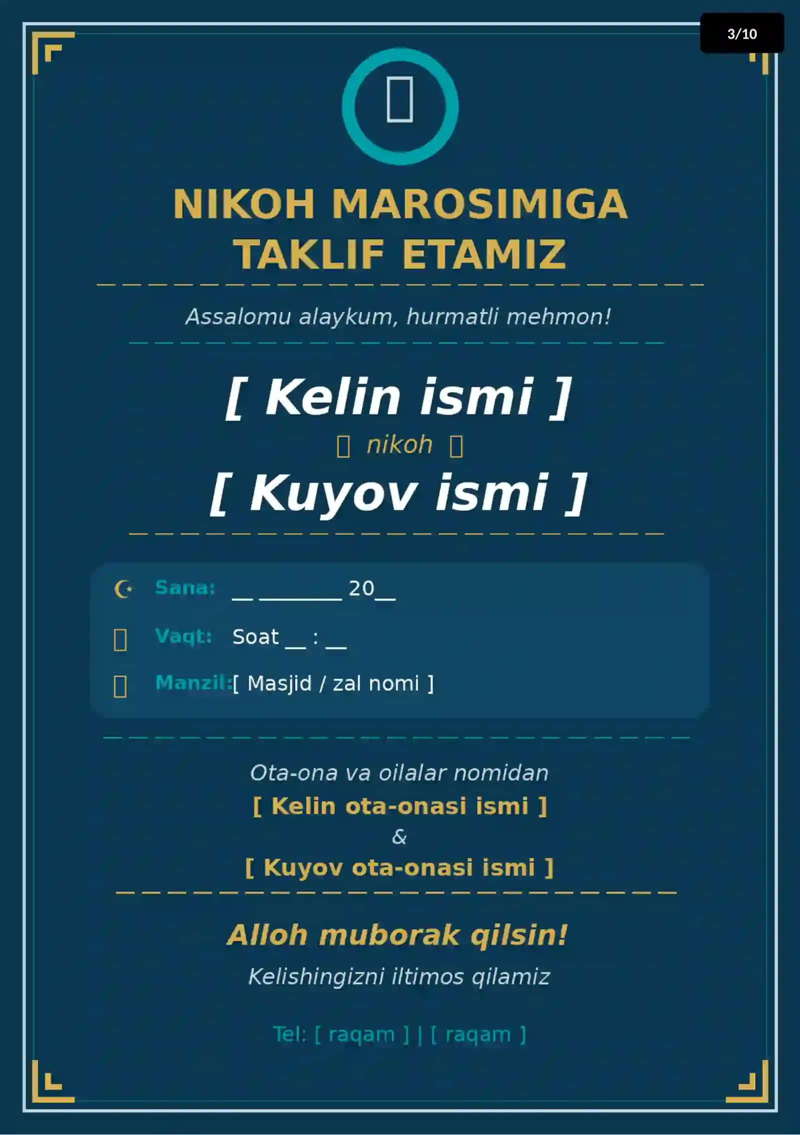 To'y va Bayram Taklifnoma Paketi — 10 ta Professional Shablon (PPTX) 4