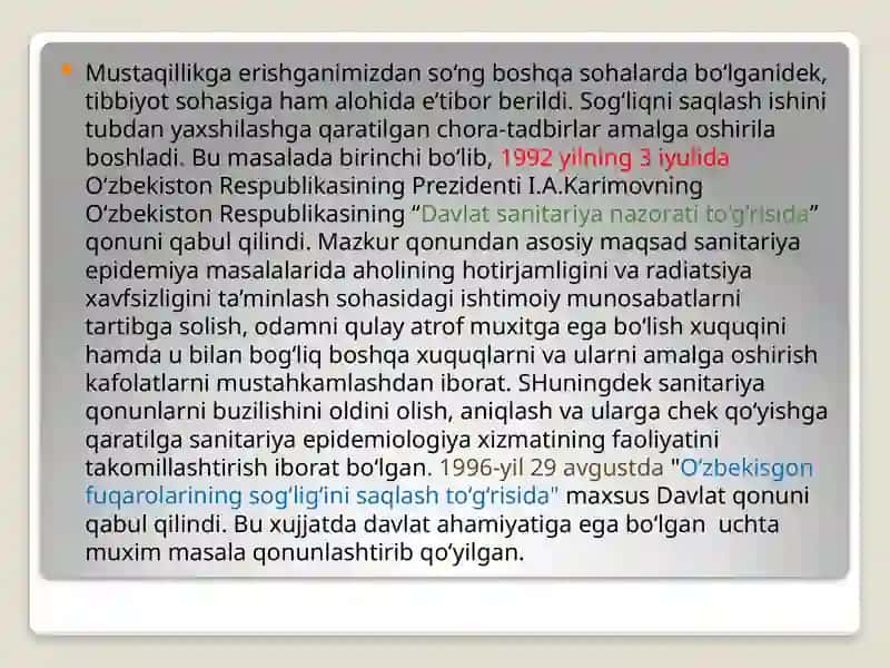 MUSTAQILLIK YILLARIDA SOG`LIQNI SAQLASH SOHASINING RIVOJLANISHI 4