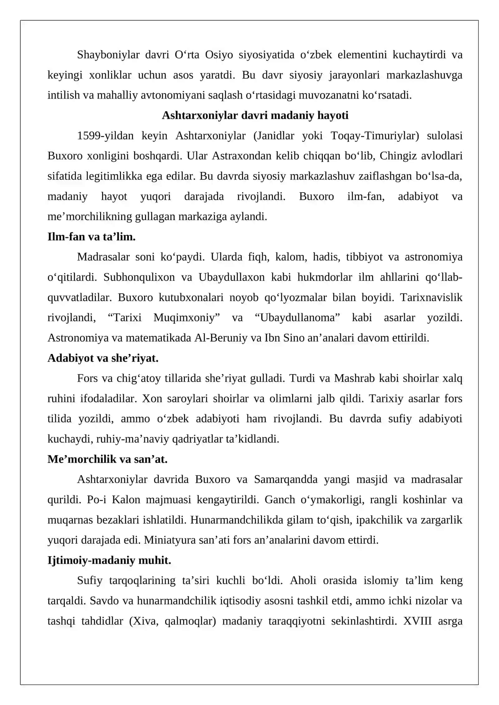 XVI–XIX asr birinchi yarmi O‘rta Osiyo xalqlari san’ati 4