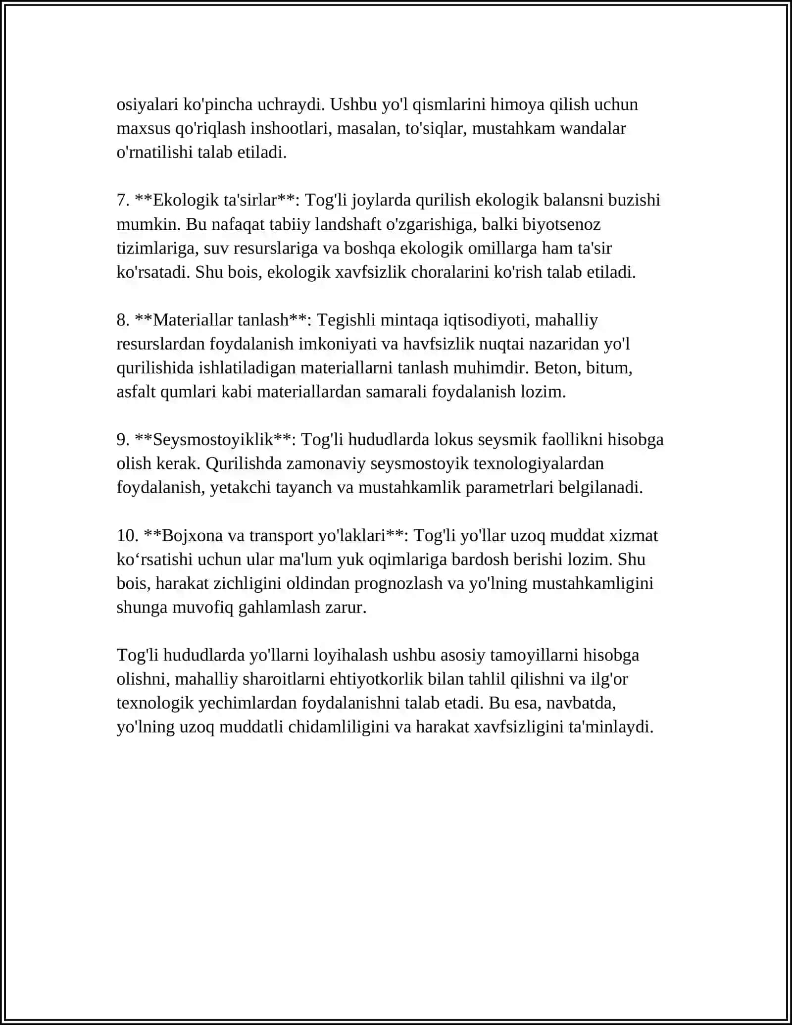 TOG'LI JOYLARDA YO'LLARINI LOYIHALASH 4