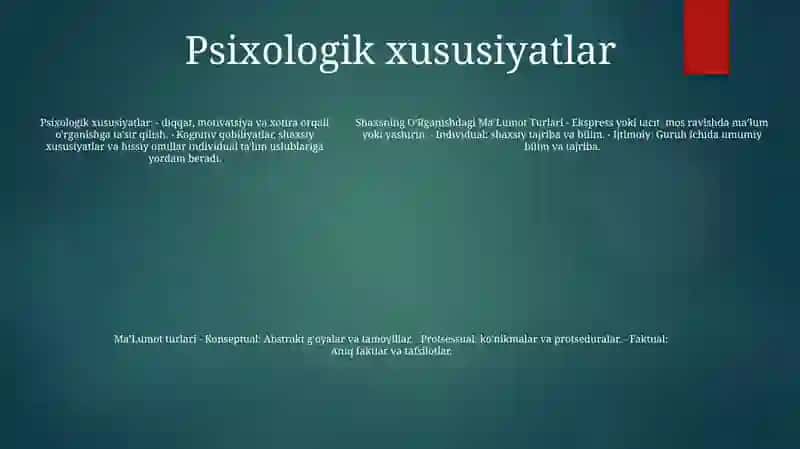 Shaxsning OʻRganishdagi MaʼLumot Turlari 4