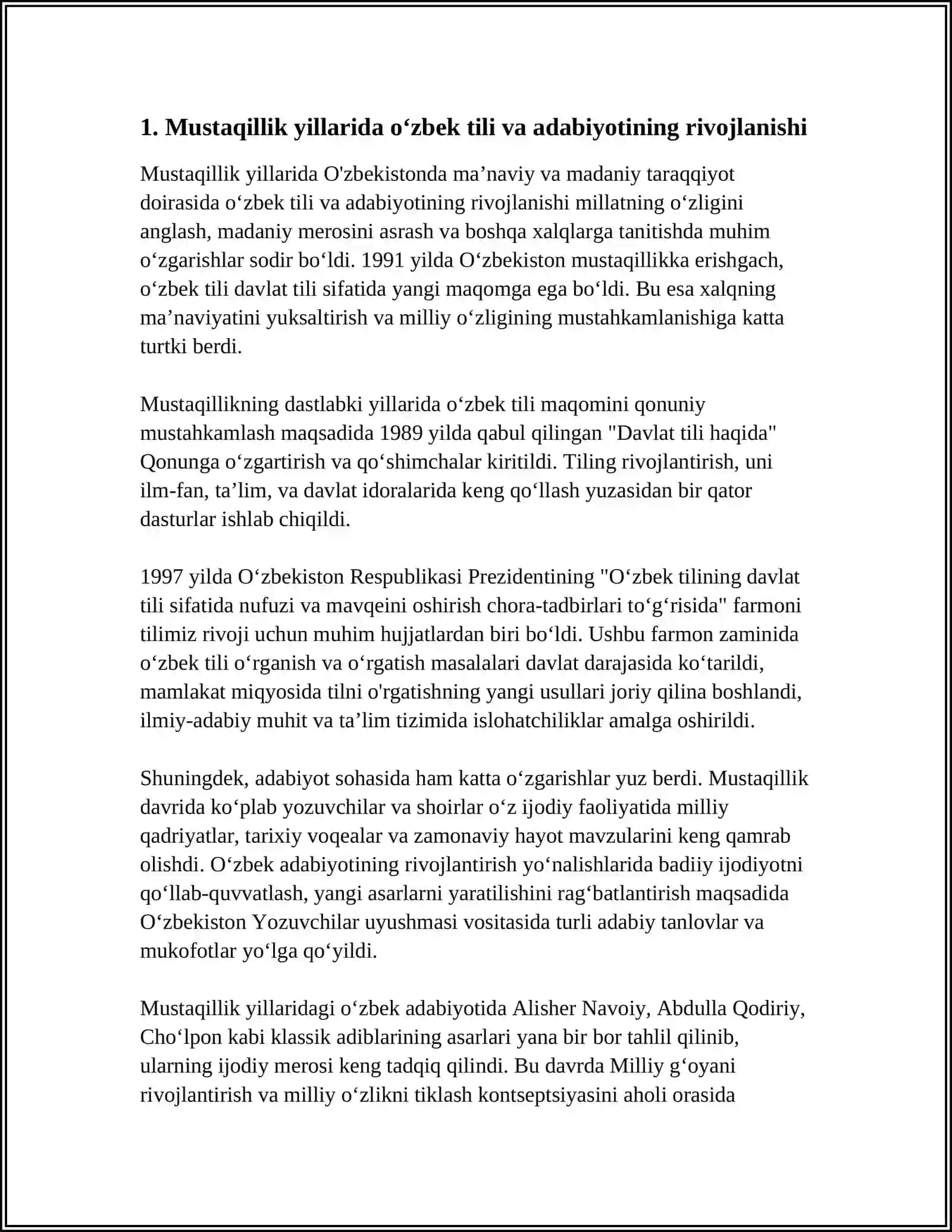 MUSTAQILLIK YILLARIDA O'ZBEKISTONDAGI MA'NAVIY VA MADANIY TARAQQIYOT 4