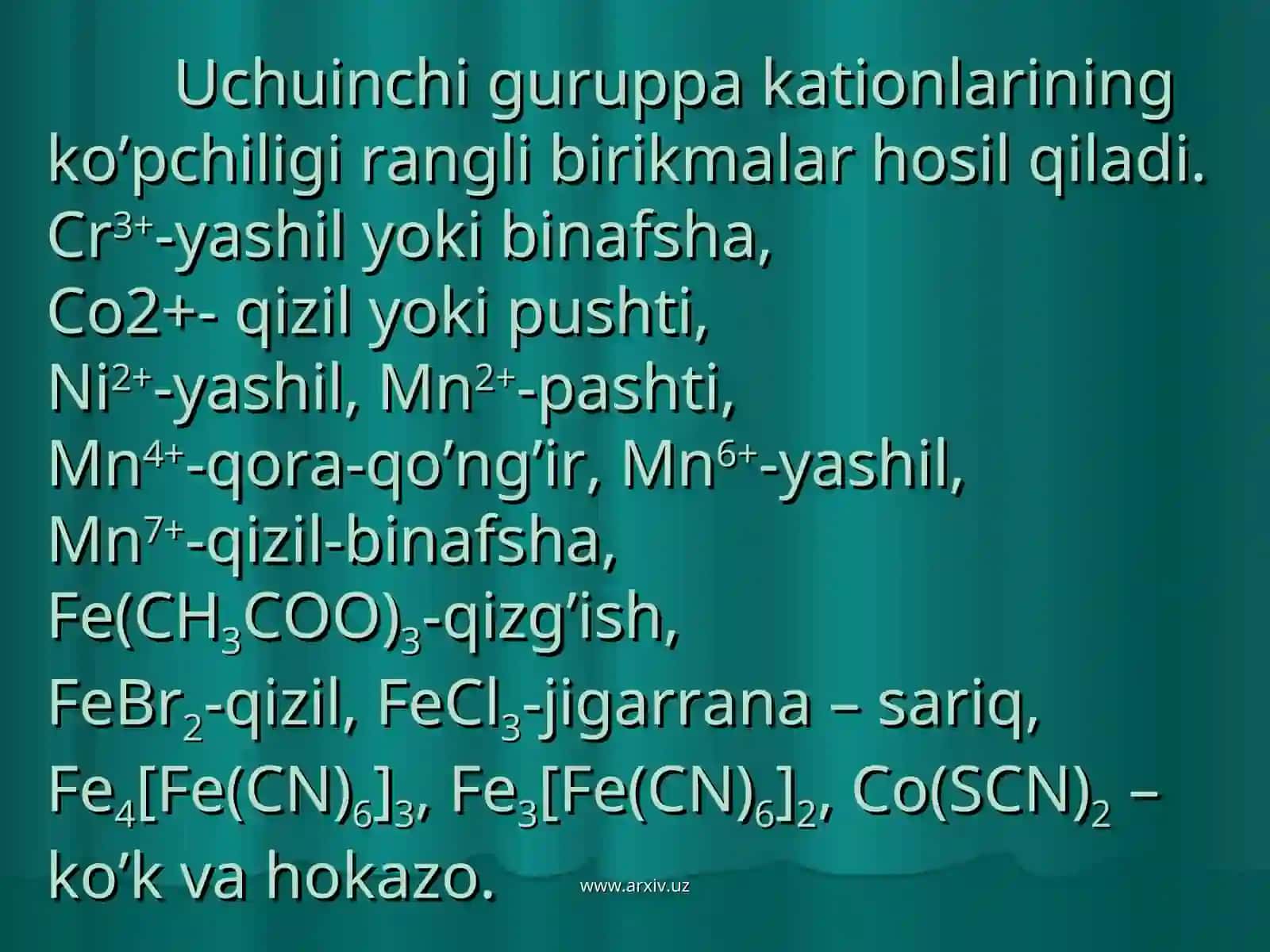 Uchinchi analitik guruppa kationlari reaksiyalari 4