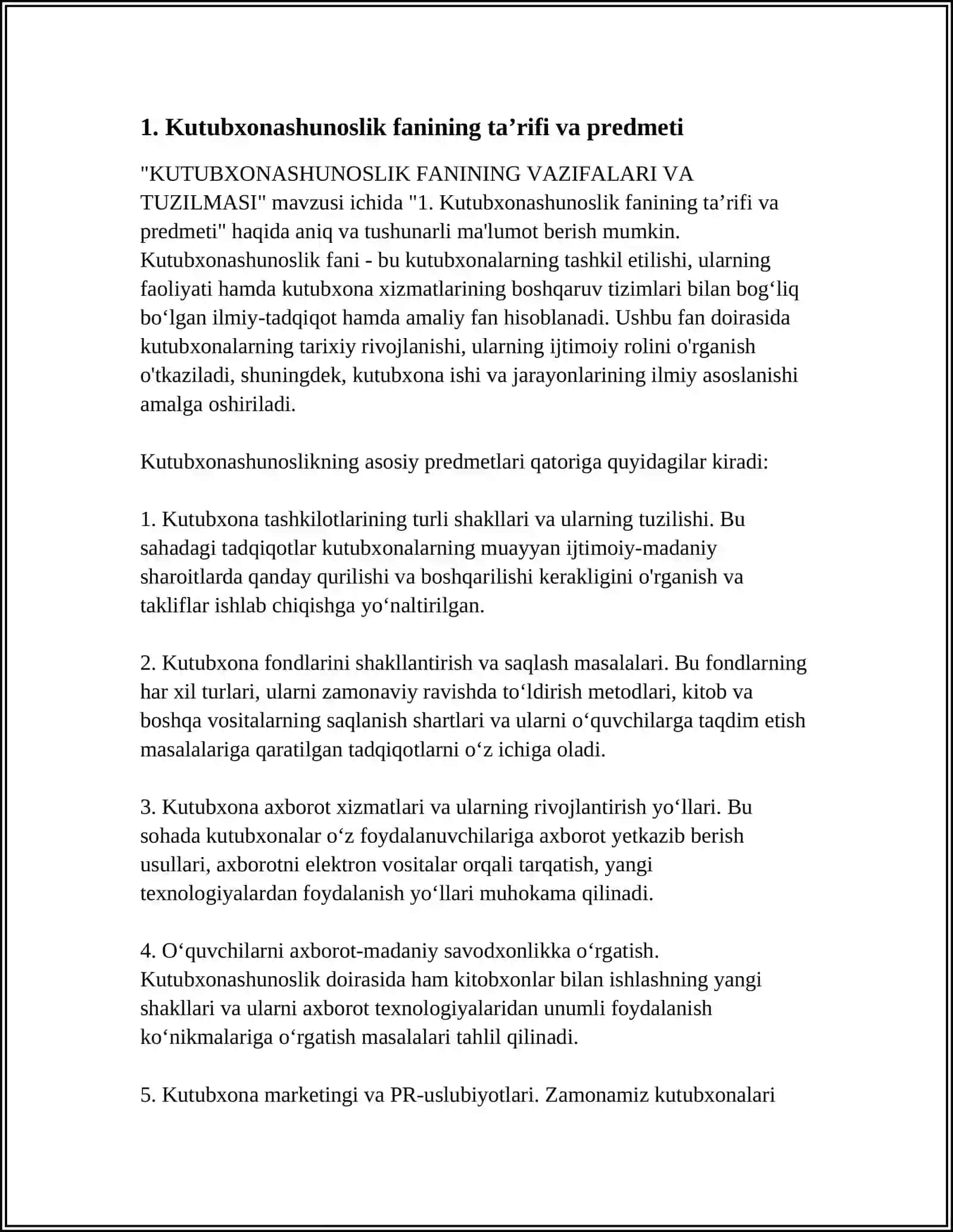 "KUTUBXONASHUNOSLIK FANINING VAZIFALARI VA TUZILMASI" 4