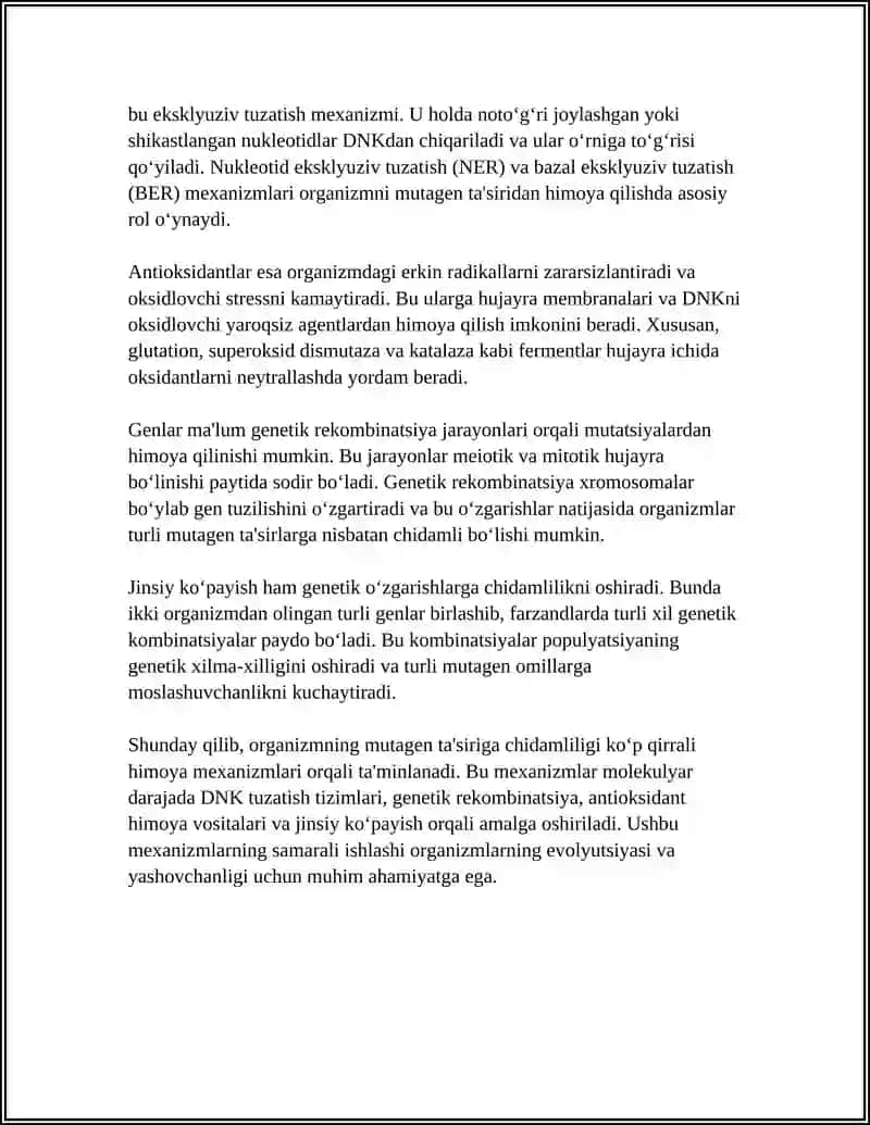 ORGANIZMNING MUTAGEN TA'SIRIGA CHIDAMLILIGI. TOMAS MORGANNING XROMASOMA NAZARIYASI. JINS GENETIKASI 4