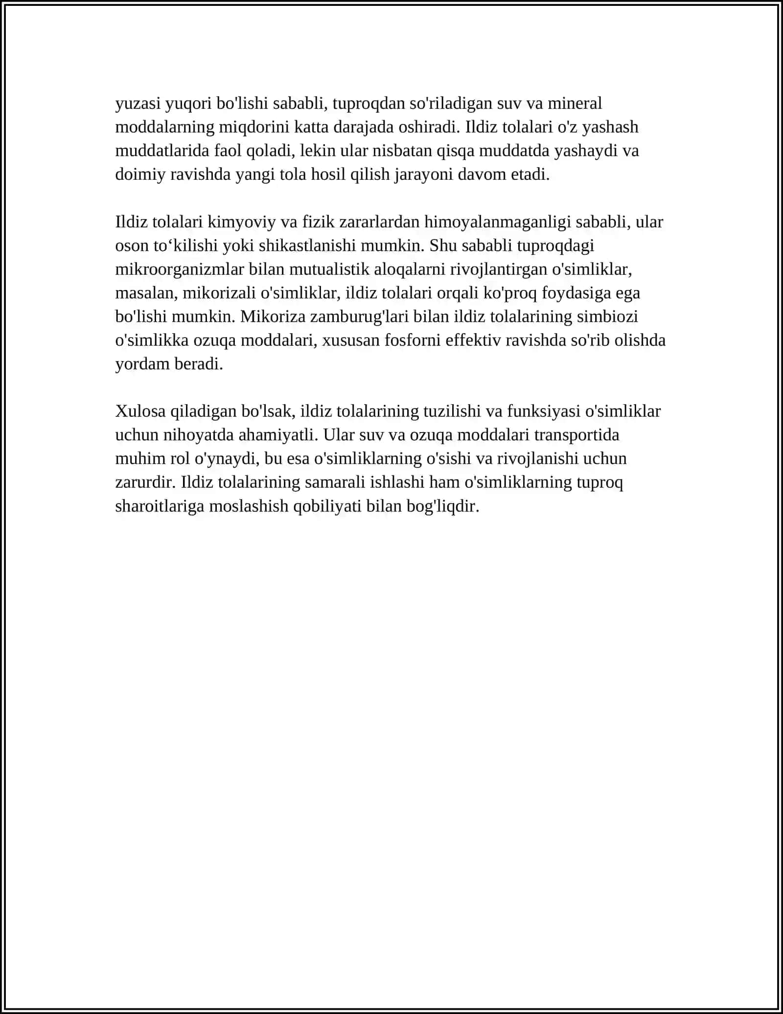 OʻSIMLIKLARNING ILDIZIDAN OZIQLANISHIDA ILDIZ TOLALARI ROLI 4