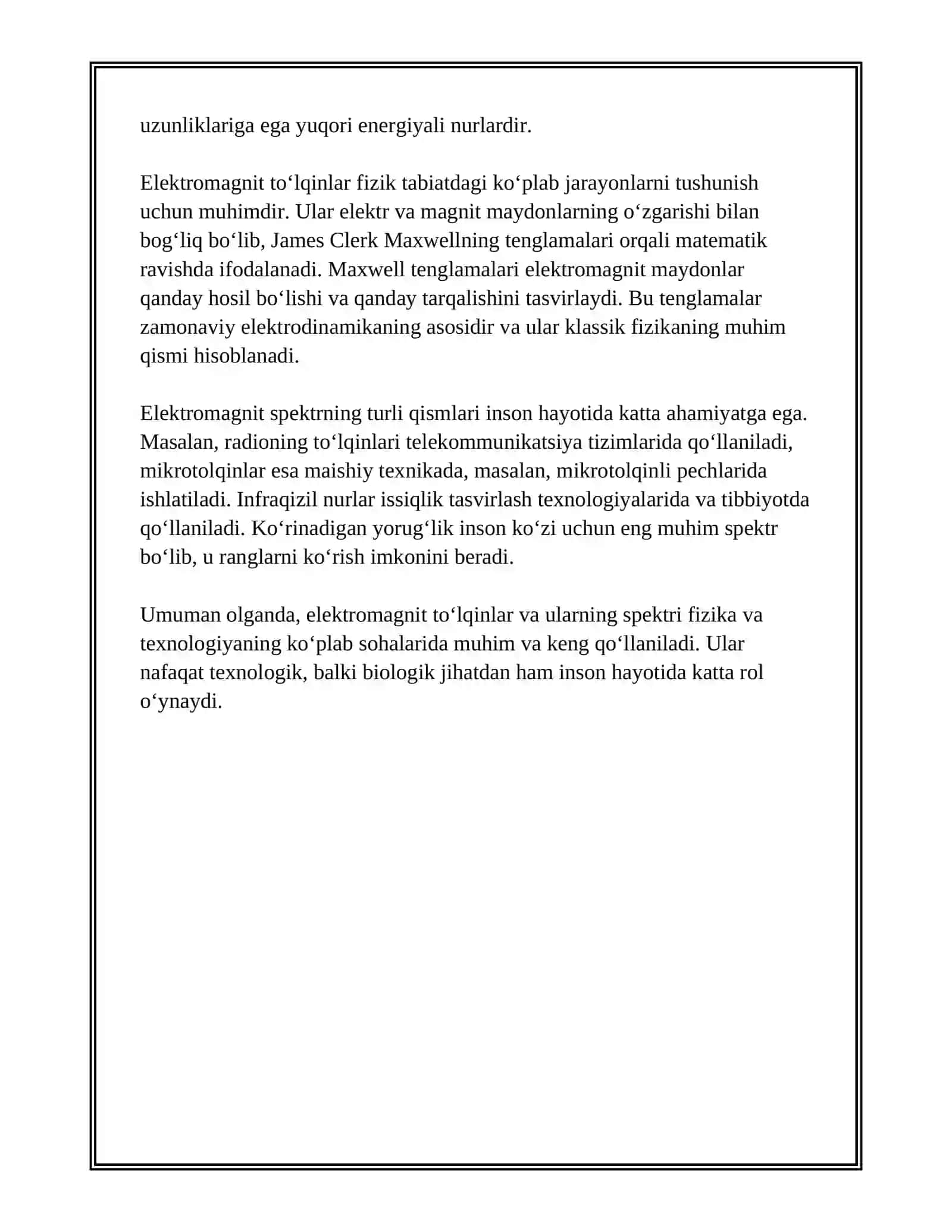 ELEKTROMAGNIT TOʻLQINLAR VA ULARNING BIOLOGIK AHAMIYATI 4