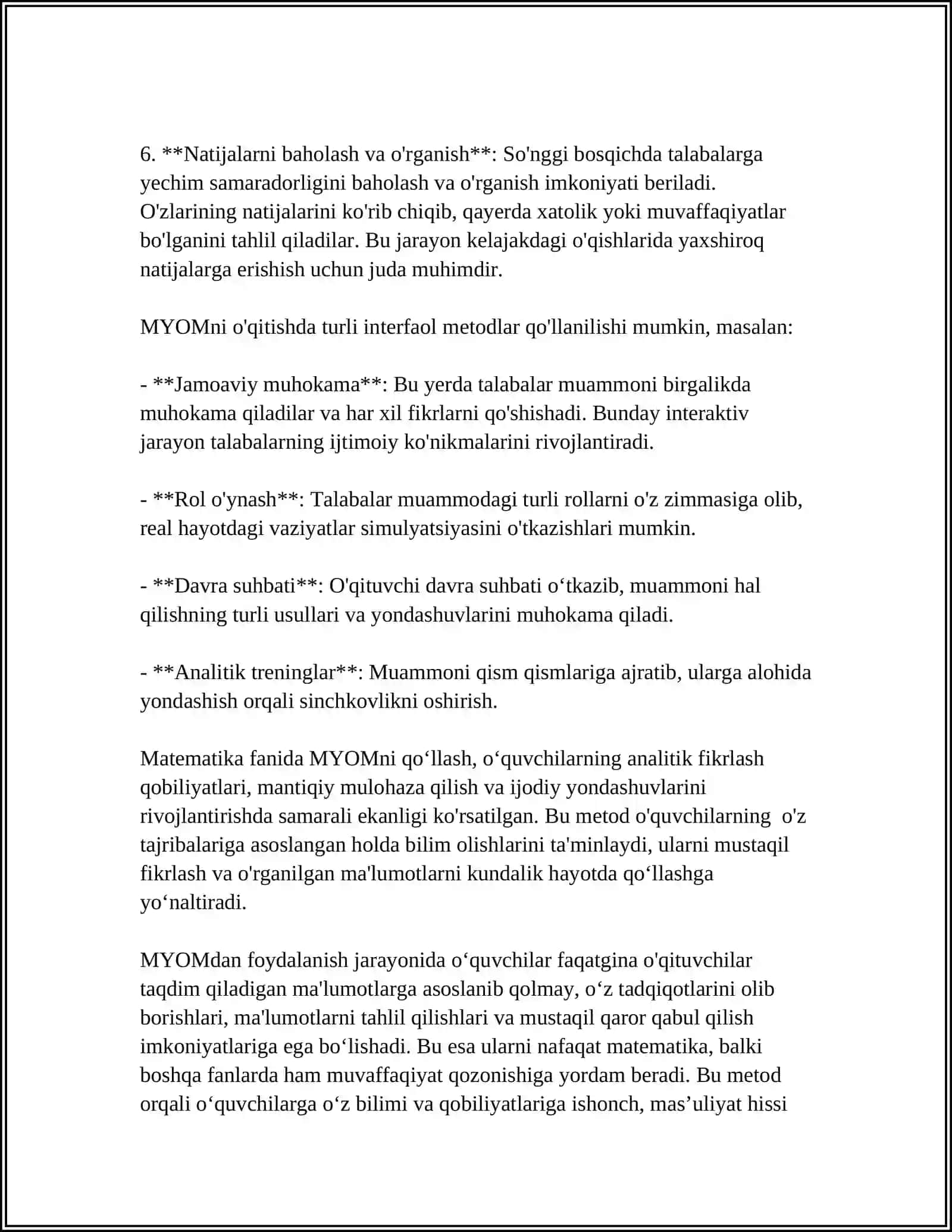 MATEMATIKA FANINI O'QITISHDA FOYDALANILADIGAN INTERFAOL METODLARI TASNIFI 4