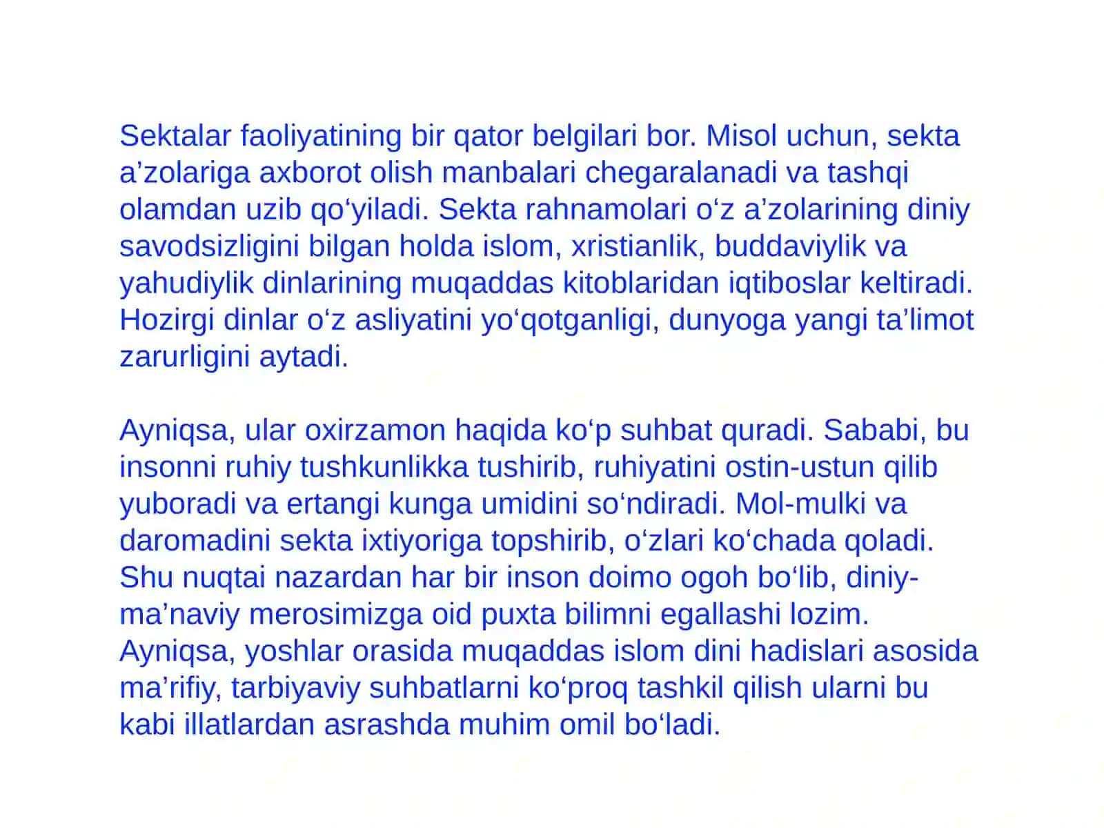 DINIY SEKTALAR QANDAY QILIB TO‘G‘RI YO‘LDAN ADASHTIRADI? 4