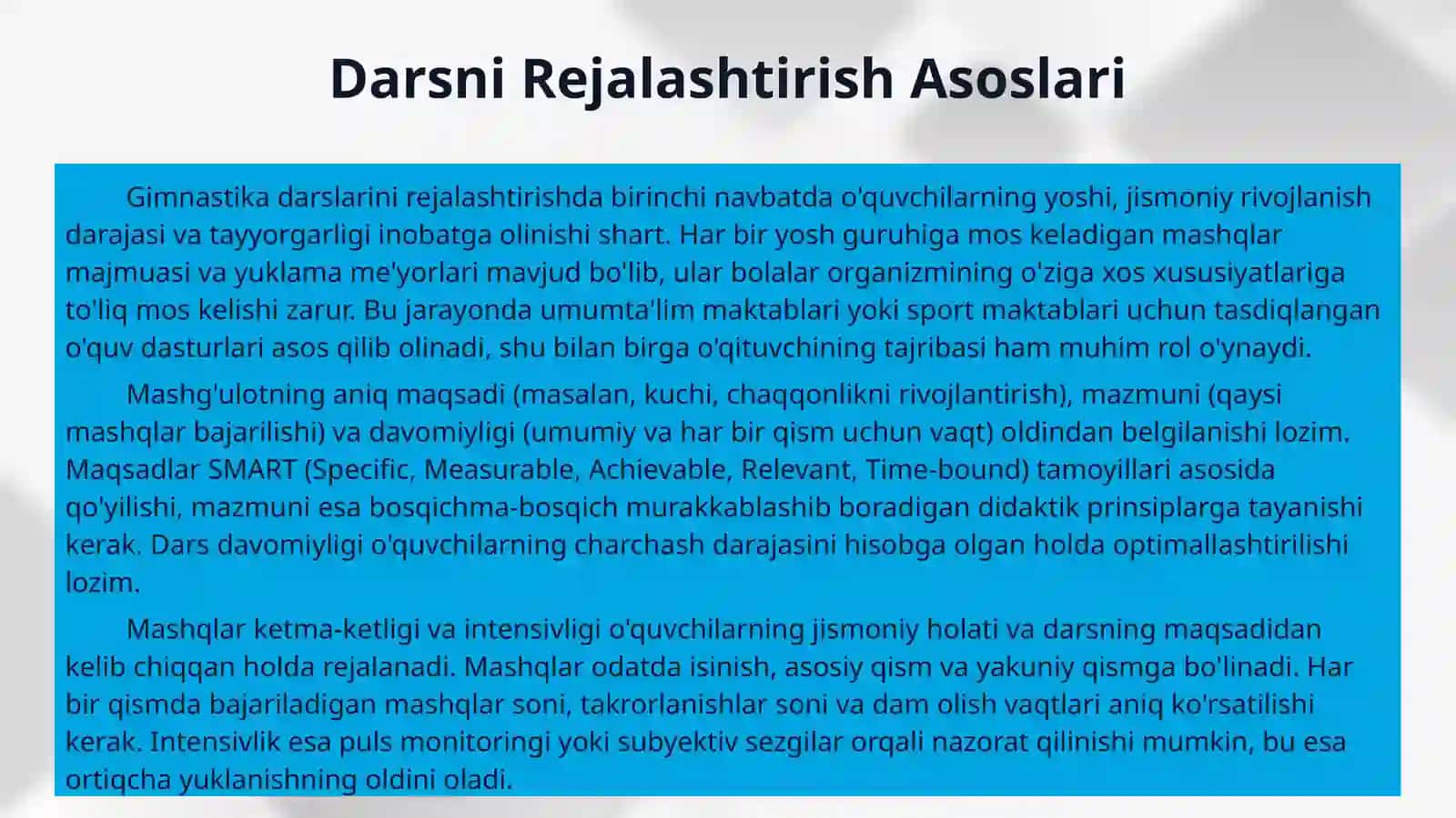 Gimnastika darslarini tashkil qilish va o'tkazish 4