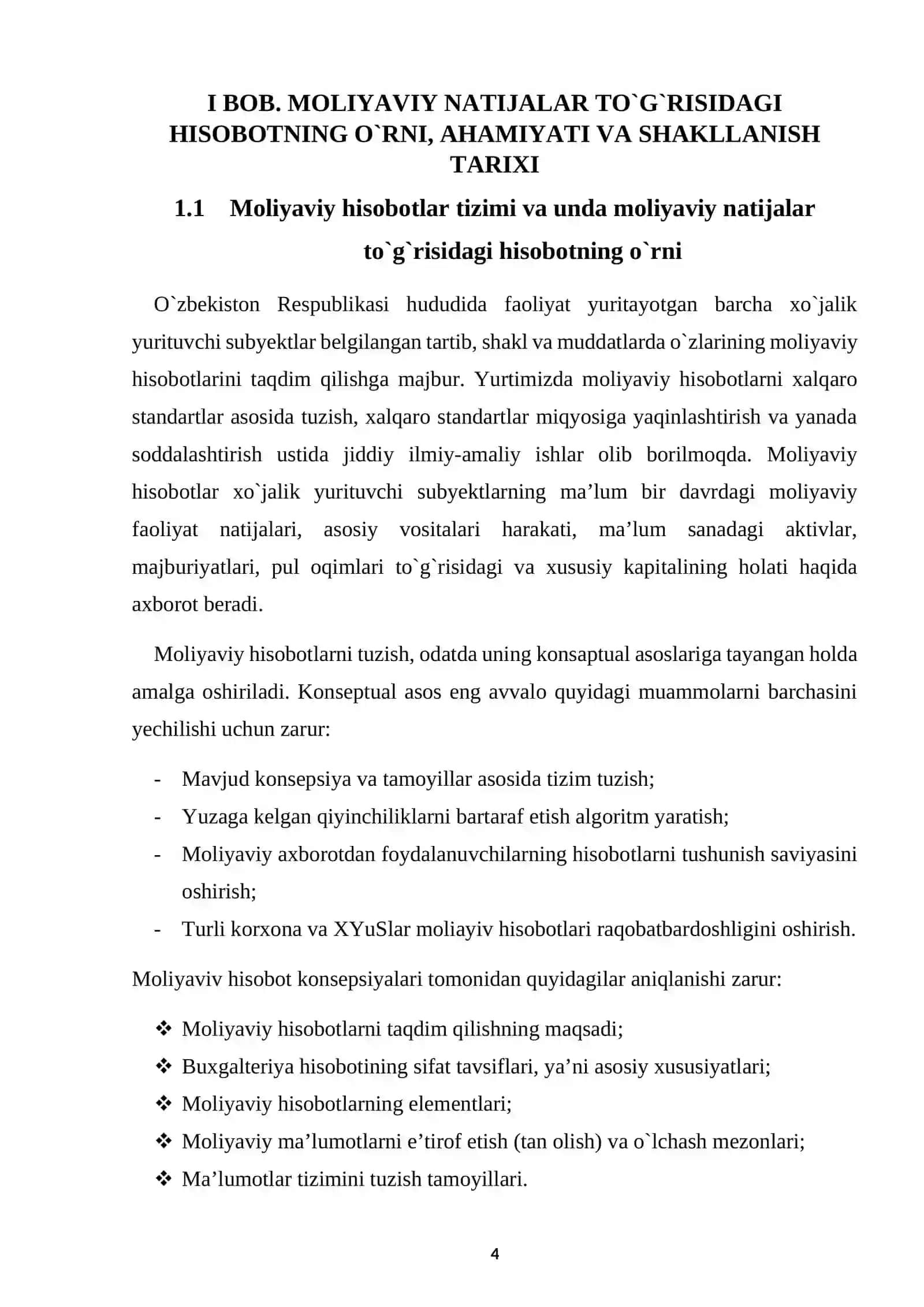 Moliyaviy natijalar to`g`risidagi hisobot tavsifi, uning qo`llanilishi va kamchiliklari 4