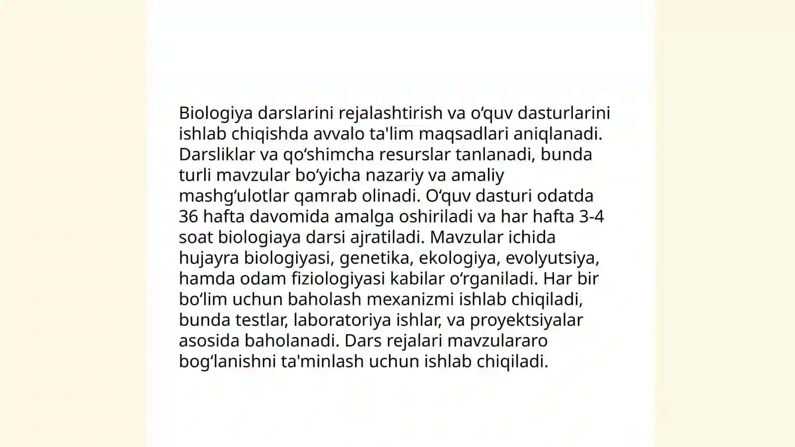 Biologik ta’lim mazmuni,metodlari,vositalari va shakllarining uygʻunligi 4
