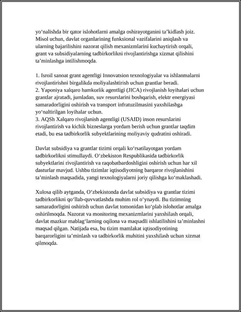Davlat Subsidiya va Grantlar Tizimi Tadbirkorlikni Qo‘llab-quvvatlash 4