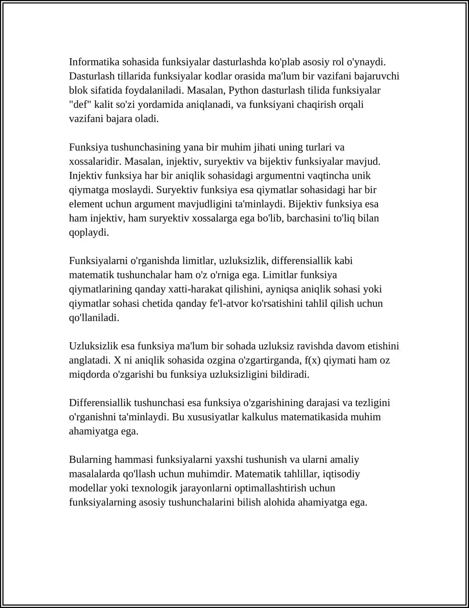 MUSTAQIL ISH Mavzu: MATEMATIKIK FUNKSIYALAR 4