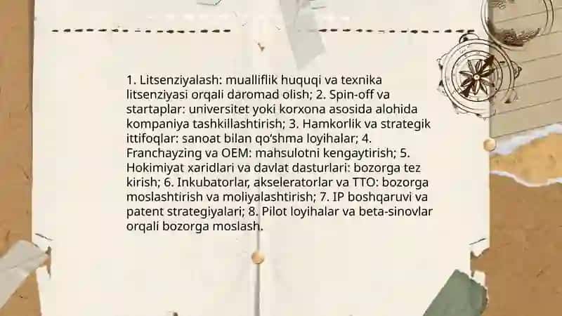Texnalogiyalar va innovatsion mahsulotlarni bozorga uzatish usullari 4