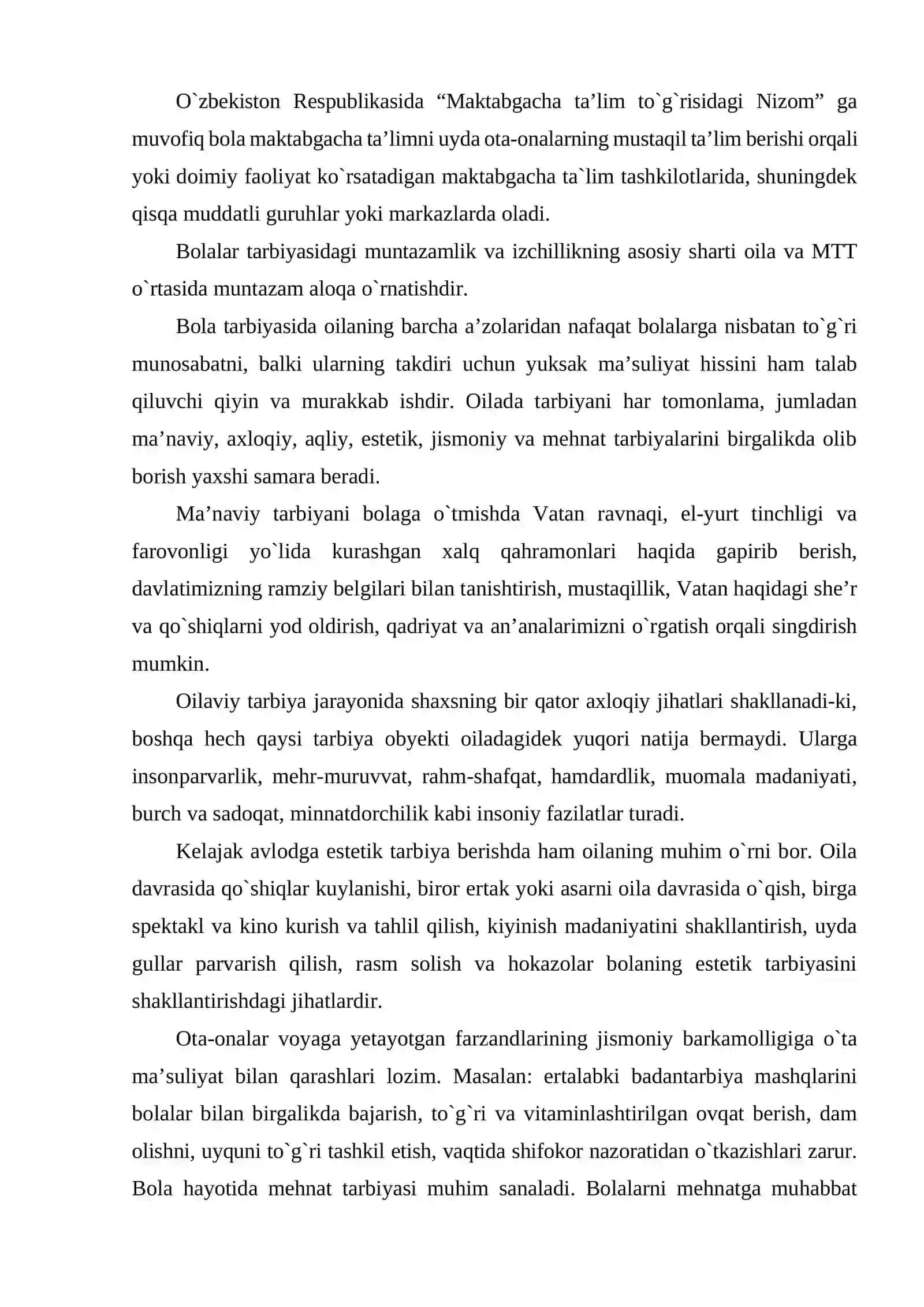 BOLANING MAKTABGA TAYYORLIGINING OILA VA MAKTABGACHA TA’LIM TASHKILOTINING O’RNI 4
