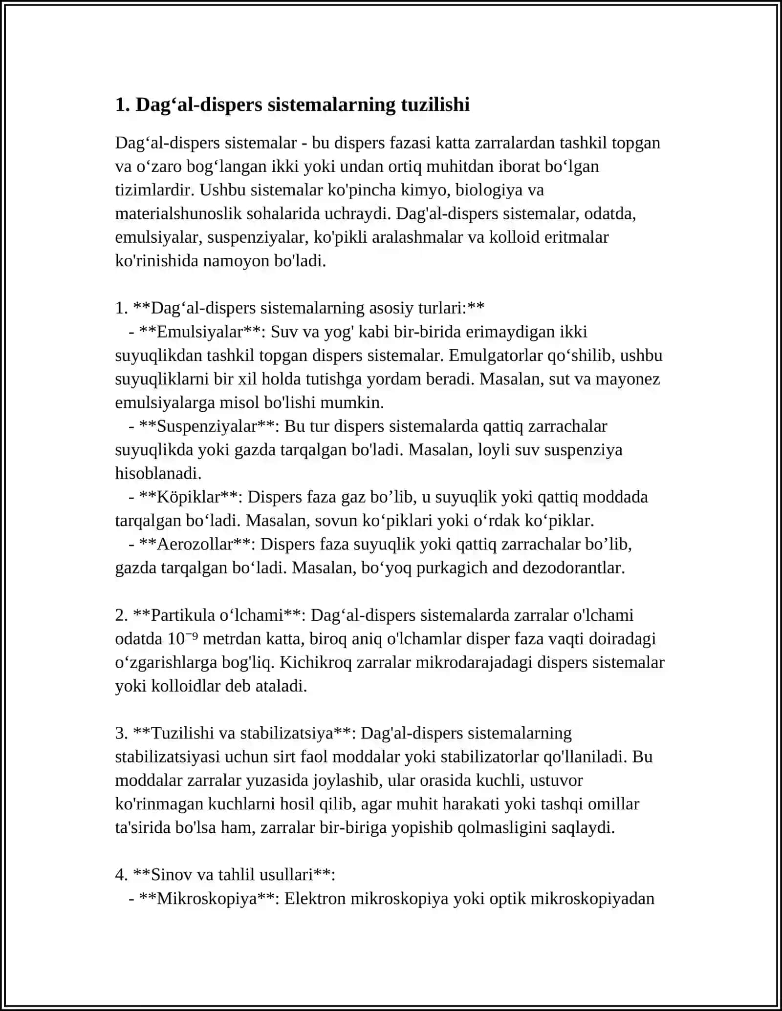 DAGʻAL-DISPERS SISTEMALARNING XOSSALARI VA ULARNI TIBBIYOT VA FARMAKALOGIYADA QOʻLLANISHI 4