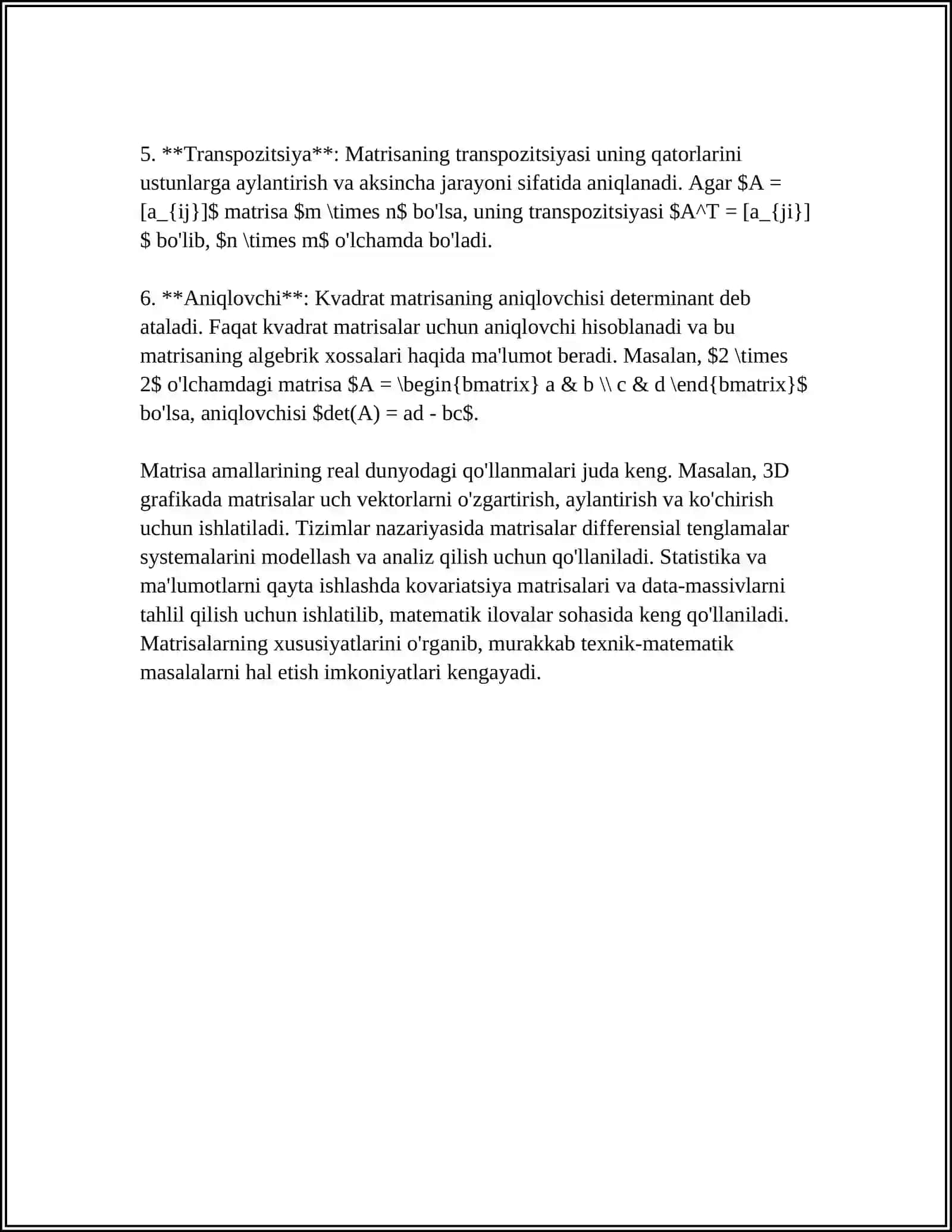MUSTAQIL ISH Mavzu: MATRITSALI VA VEKTORLI PROTSESSORLAR 4