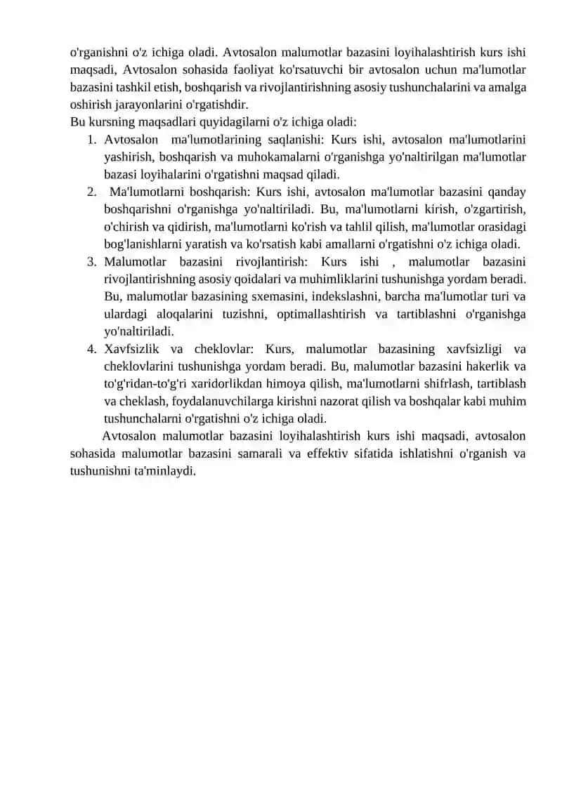 Avtosalon ma'lumotlar bazasini loyihalashtirish va ishlab chiqish 4
