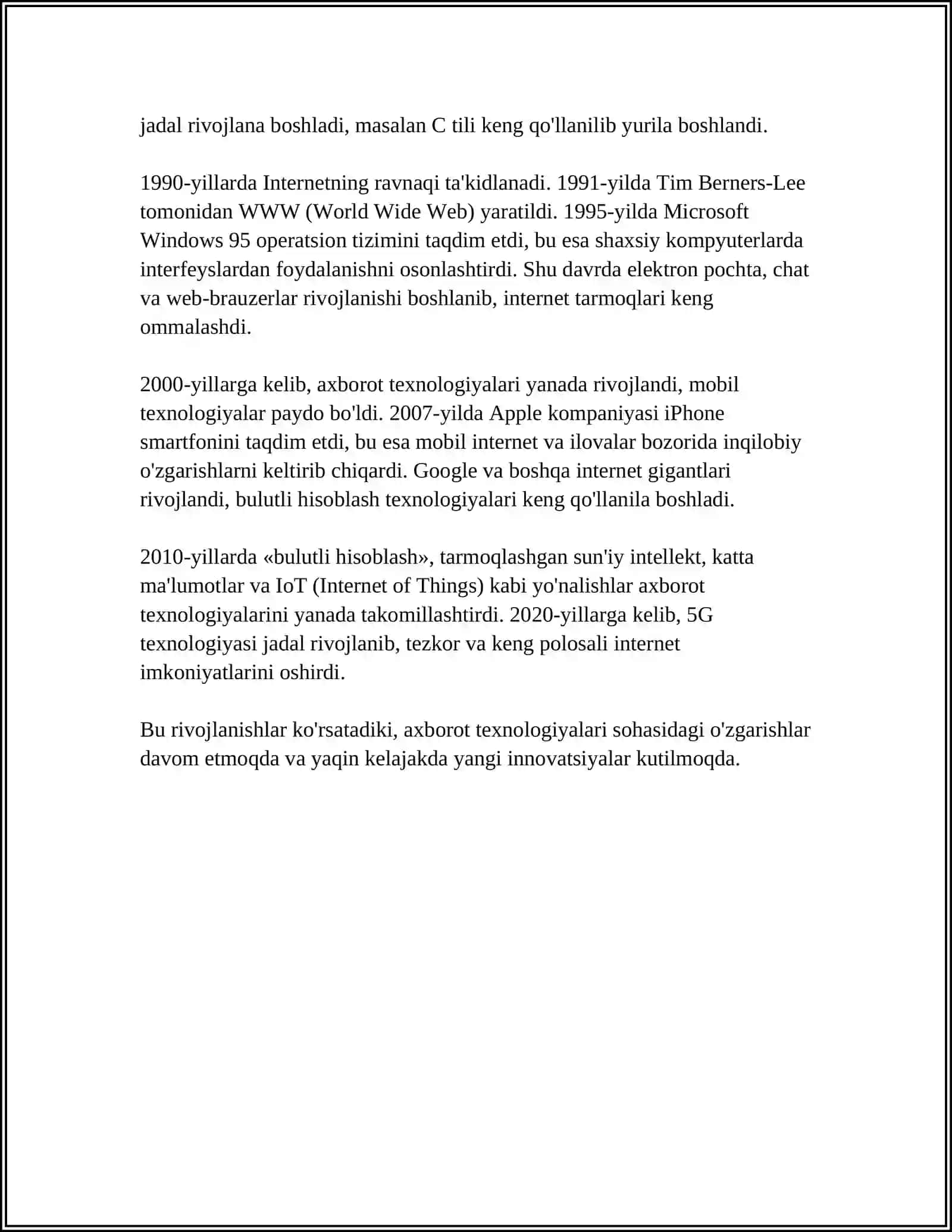 AXBOROT TEXNOLOGIYALARI VA SOHADA KOMUNIKATSIYA TEXNOLOGIYALARINI ASOSIY TUSHUNCHASI 4