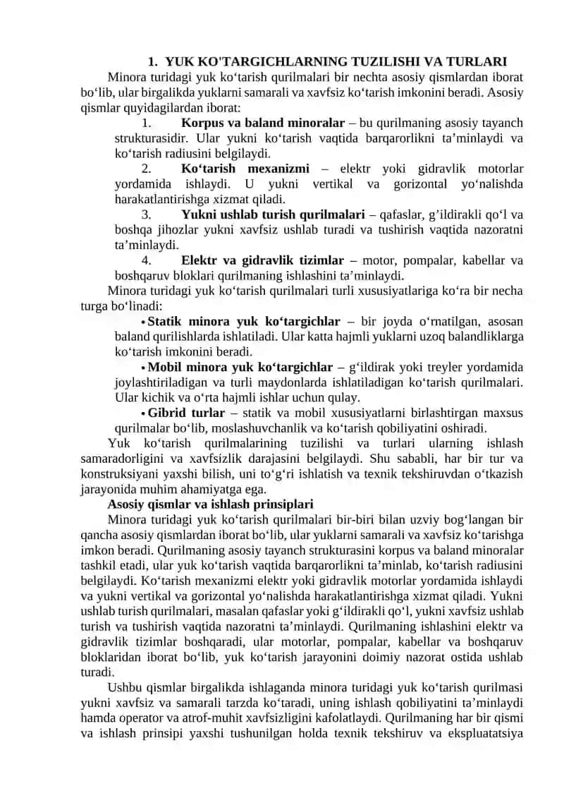 Yuk ko'targich(minora)larni texnik tekshiruvdan o'tkazish va ulardan foydalanishda xavfsizlik talablari 4