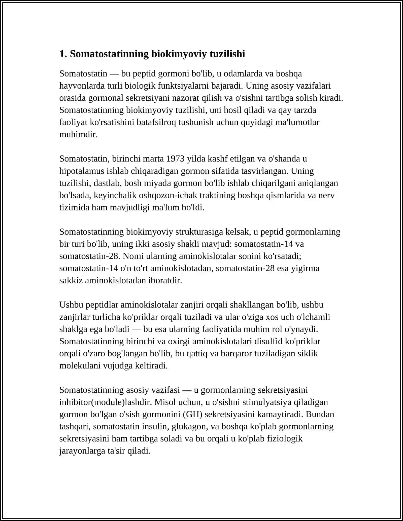 SAMATOSTATIN GARMONOIDINING AHAMIYATI, TA’SIR MEXANIZMI, E PROSTOGLANINING AHAMIYATI VA TA’SIR MEXANIZMI 4