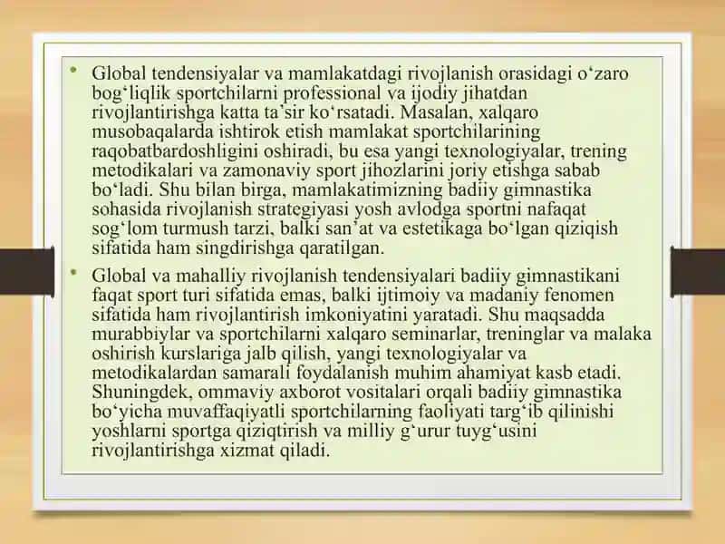 Badiiy gimnastikaning hozirgi zamon holari, muammolari va rivojlanish istiqbollari 4