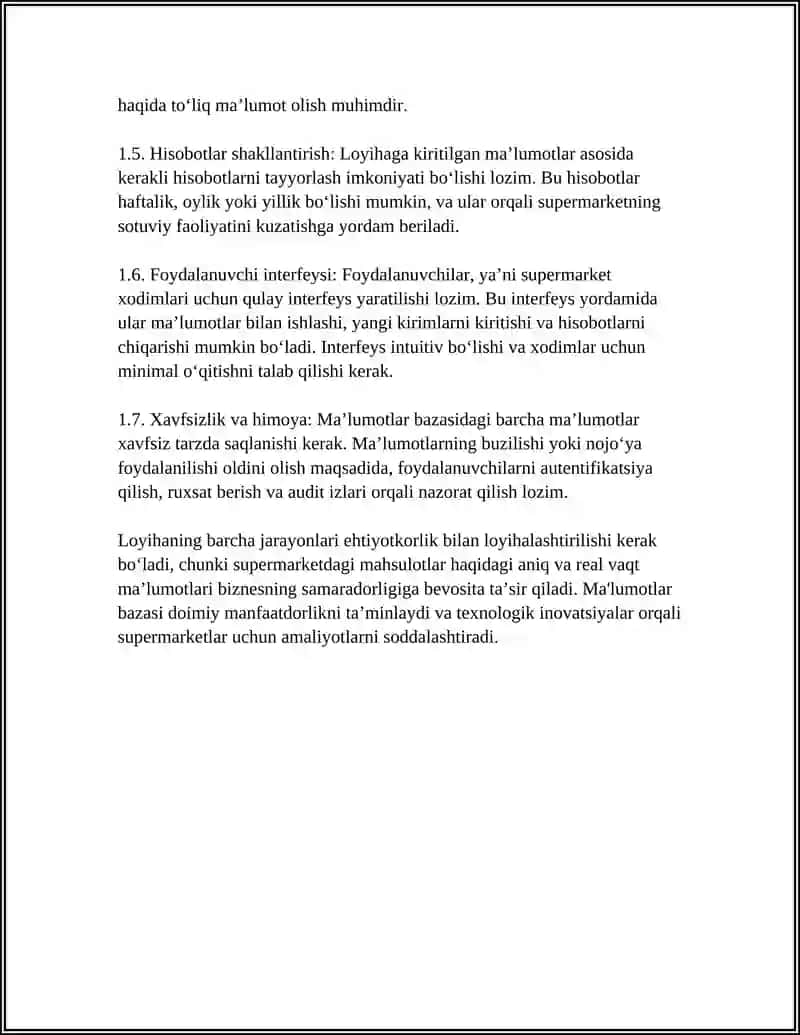 SUPERMARKET MAHSULOTLARINI HISOBGA OLUVCHI MA’LUMOTLAR BAZASINI ISHLAB CHIQISH 4