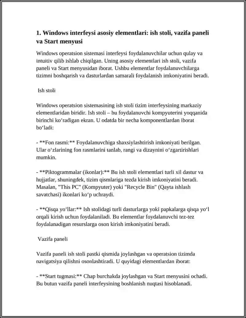 WINDOWS OPERATSION SISTEMASINING INTERFEYSI VA ASOSIY SOZLAMALARI 4