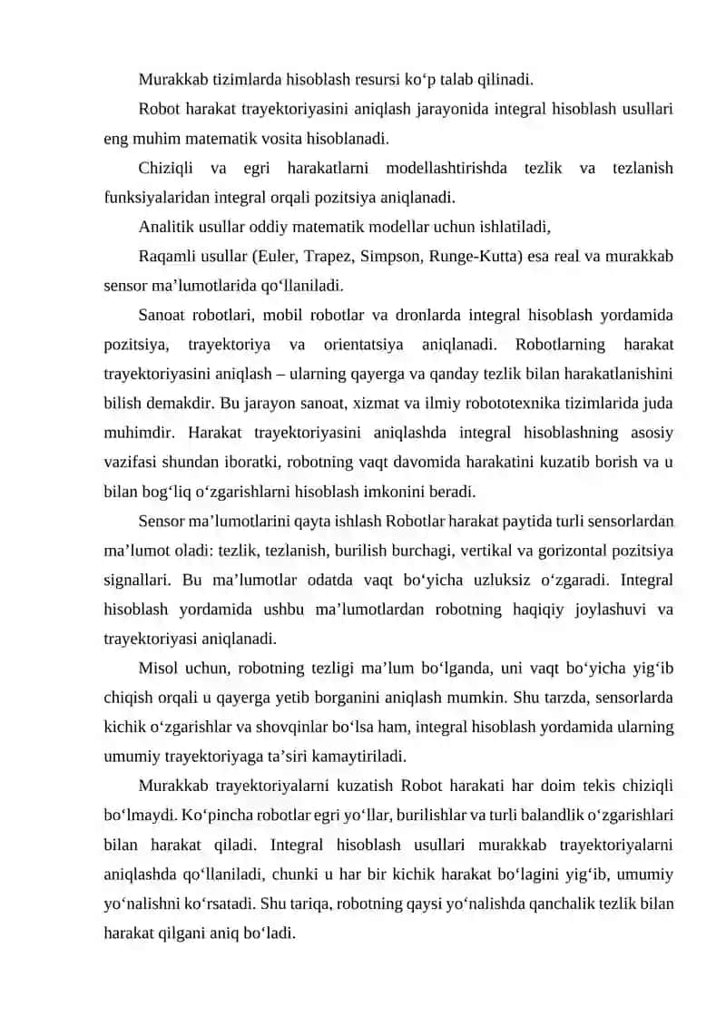 ROBOT HARAKAT TRAEKTORIYASINI ANIQLASHDA INTEGRAL HISOBLASH USULLARINING QO‘LLANILISHI 4