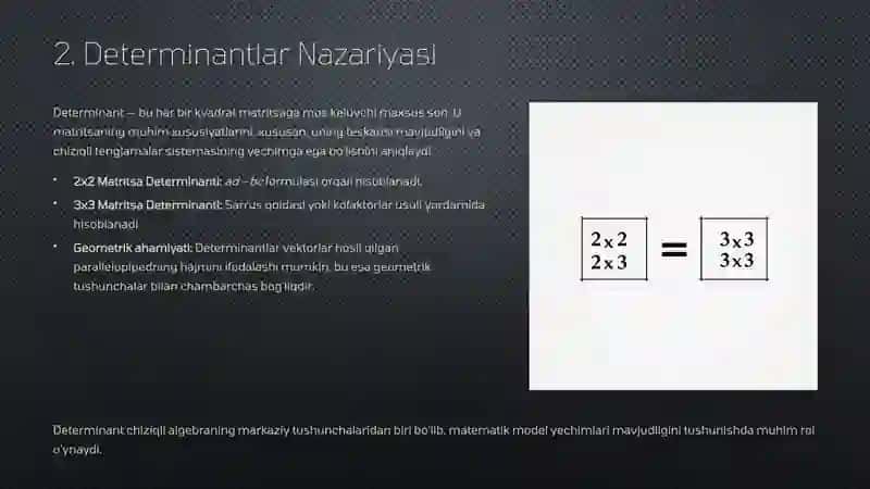 Matritsalar va Determinantlar Nazariyasi: Asosiy Tushunchalar 4