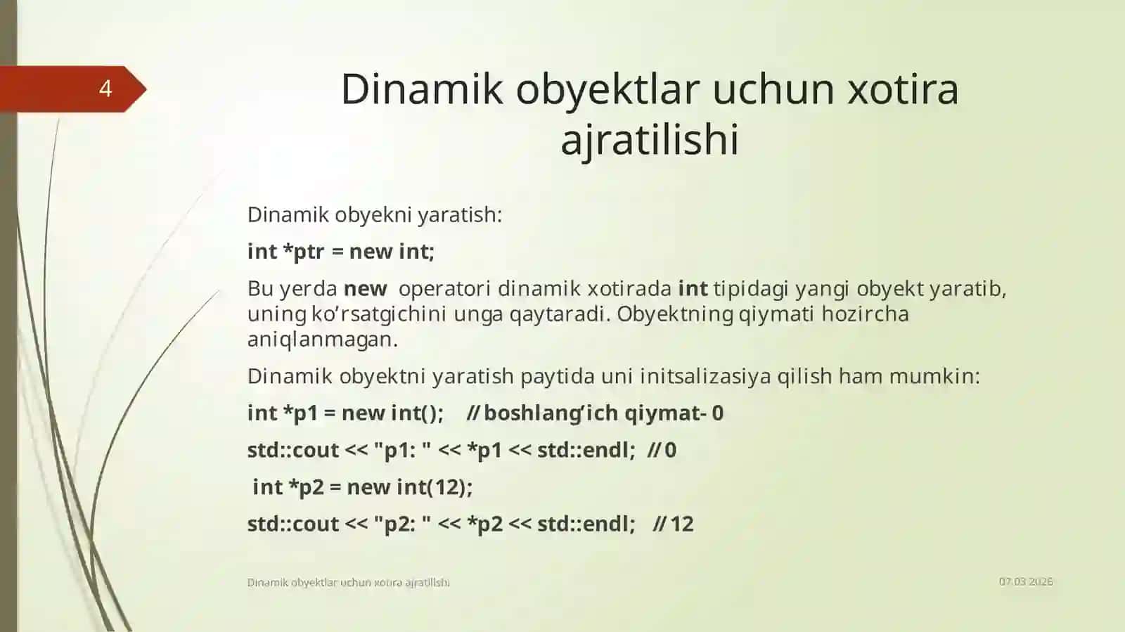 Dinamik obyektlar. Dinamik massivlar 4
