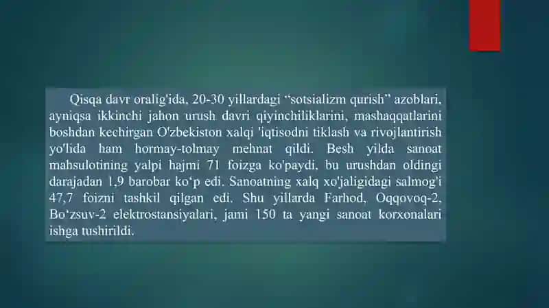 XX asrning 50 – 70 – yillarida O’zbekiston iqtisodiy hayoti 4