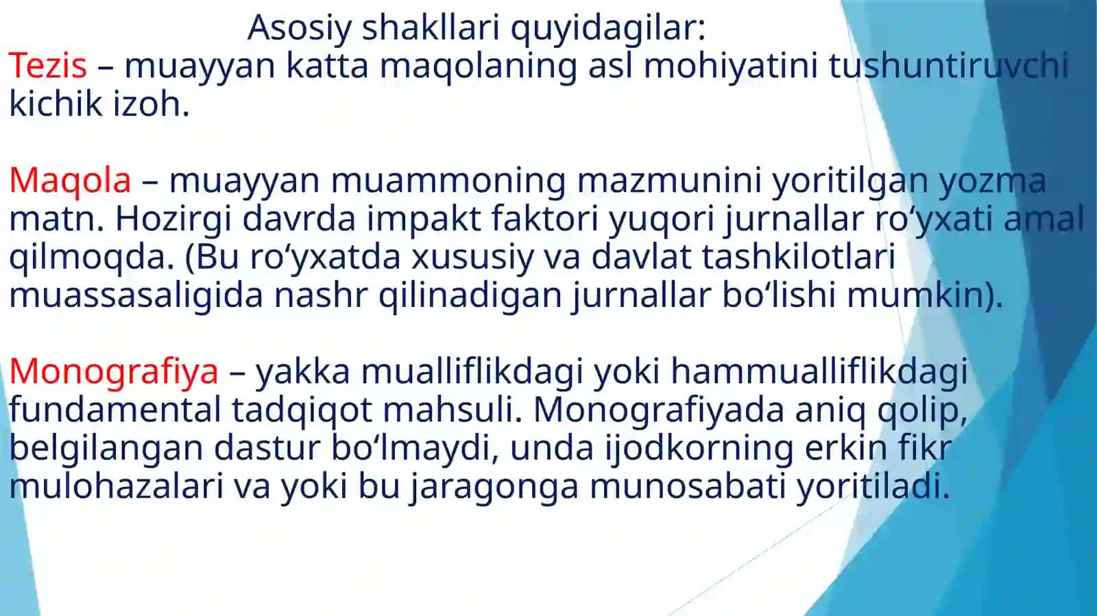 Ilmiy tadqiqotning namoyon bo’lishi. Ilmiy maqolaning tuzilishi. Tezis va doklad 4