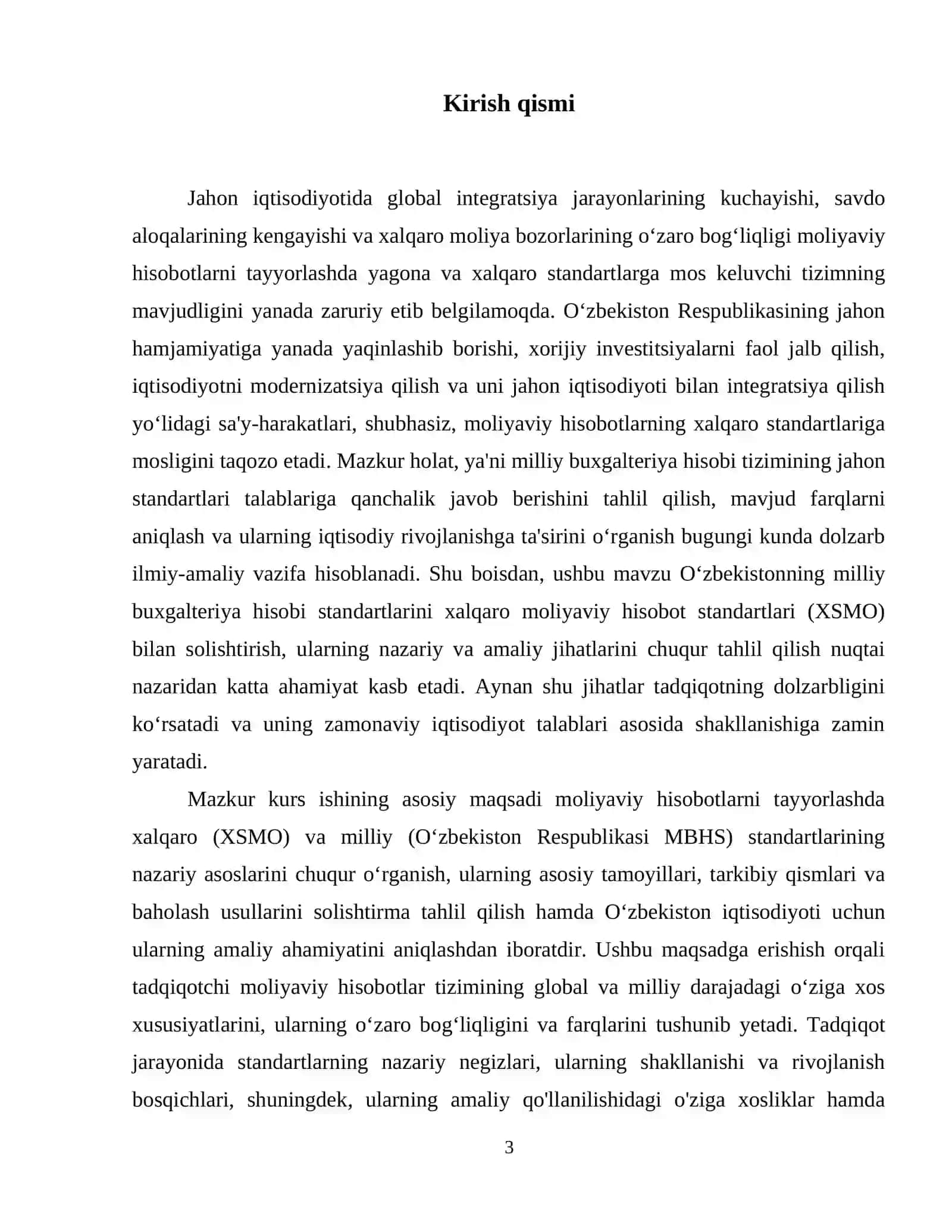 Kurs ishi: Moliyaviy hisobotlarni xalqaro va milliy standartlar asosida taqqoslashning nazariy asoslari 4