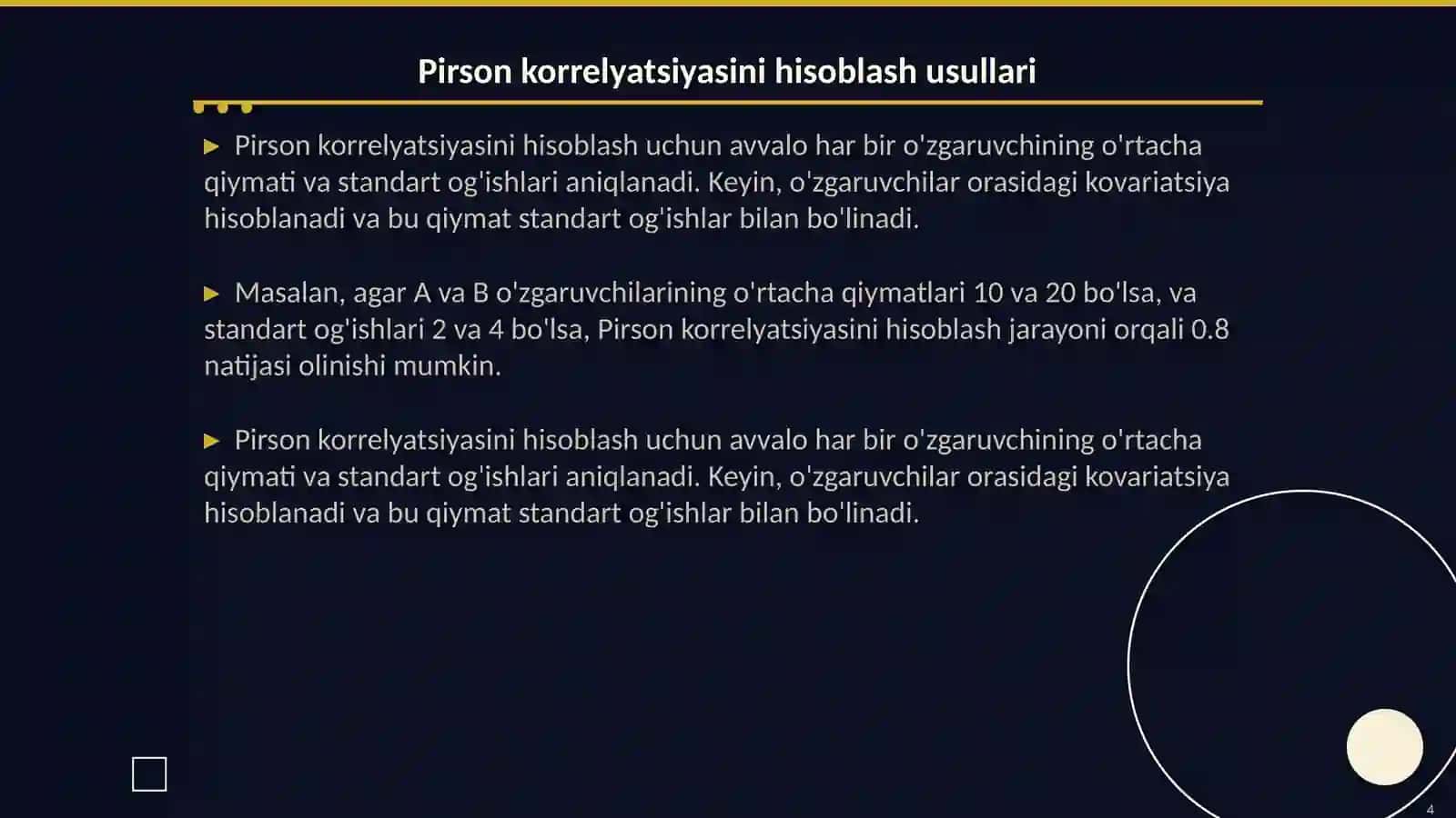 Pirson korrelyatsiyasi mezonidan foydalanish tamoyillari 4
